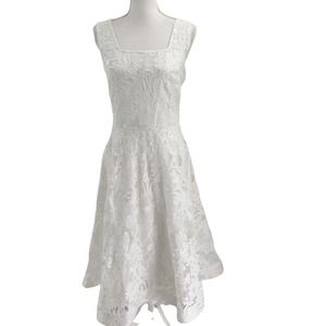 Ashro NEW Womens Size 8 Crochet Lace Sleeveless Midi Dress Bridal Fit & Flare